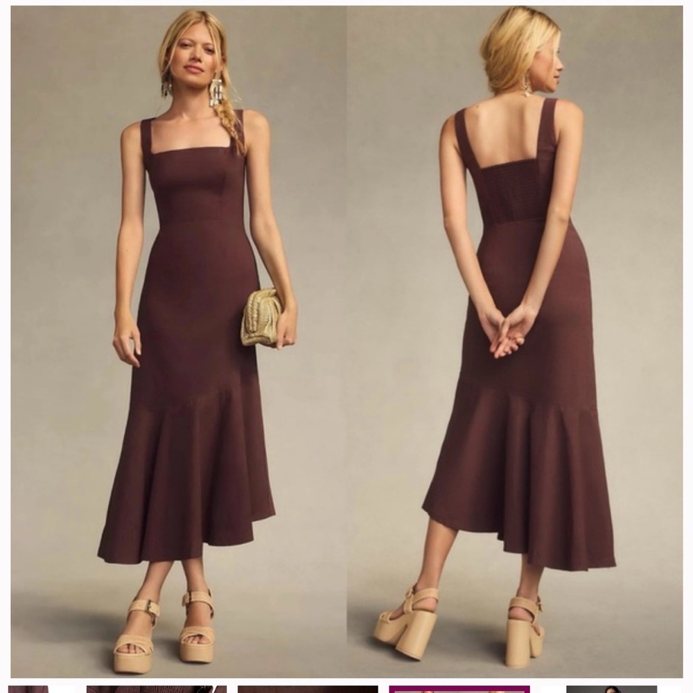 NWT Anthropologie Square Neck Asymmetrical Dress Brown size XS